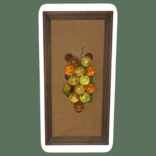 Mid Century Modern Lucite Grapes Cluster Wooden Framed Wall Art