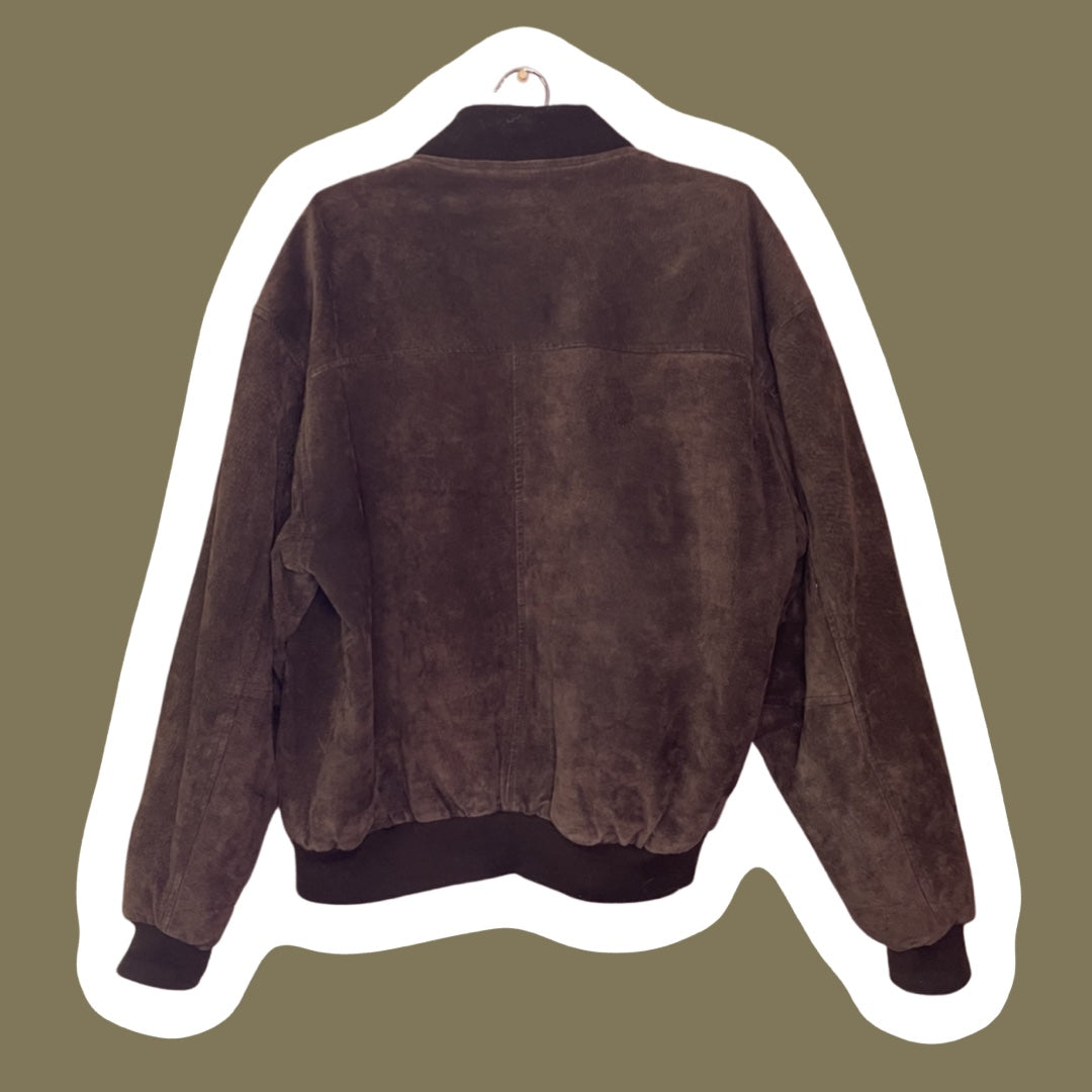 Cazadora bomber de piel auténtica de ante marrón Andhurst, talla mediana para hombre