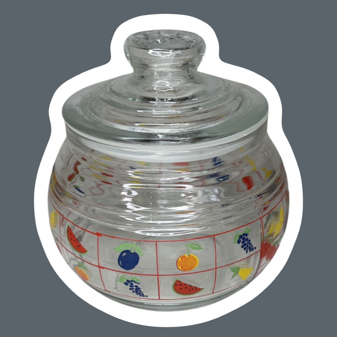 Vintage Cookie Jar Canister, Clear Glass Embossed With Apples With Rubber  Seal Top Lid, KIG Indonesia 