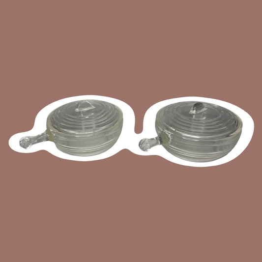 Clear Glass ‘Glasbake’ Single Serving Casserole Dished with Fin Lids/Handles
