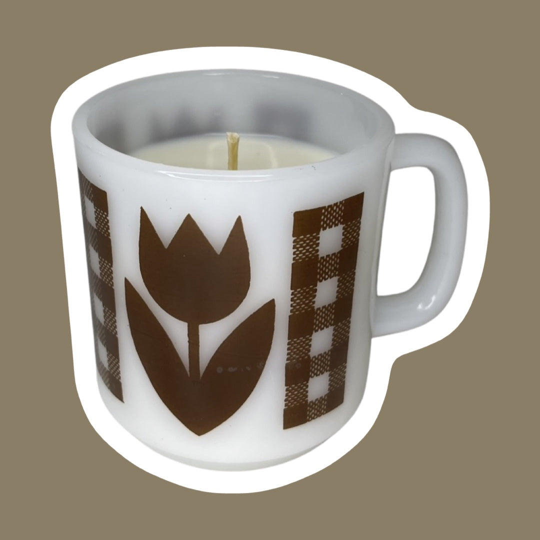 Vela en taza de cera de soja con forma de tulipán marrón de vidrio con leche de Glasbake