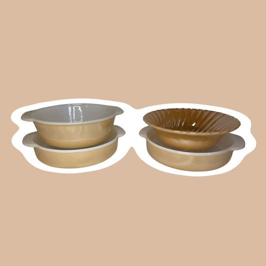 Peach Lustre Milk Glass ‘Fire King’ Bowl and Baking/Casserole Dishes, Set of 4