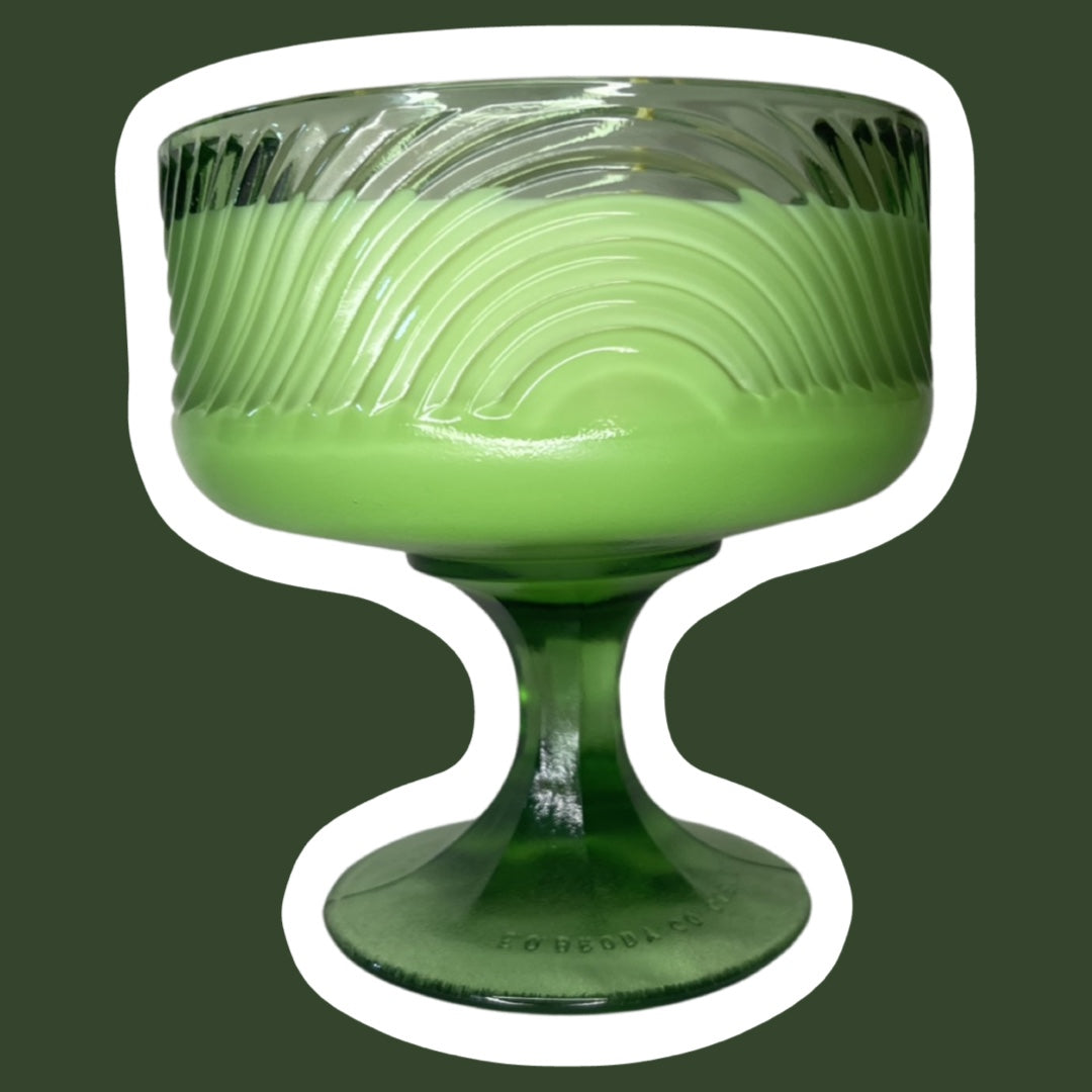 E.O. Brody Emerald Green Wavy Groovy Pedestal Compote/Candy Dish Three Wick Soy Wax Candle