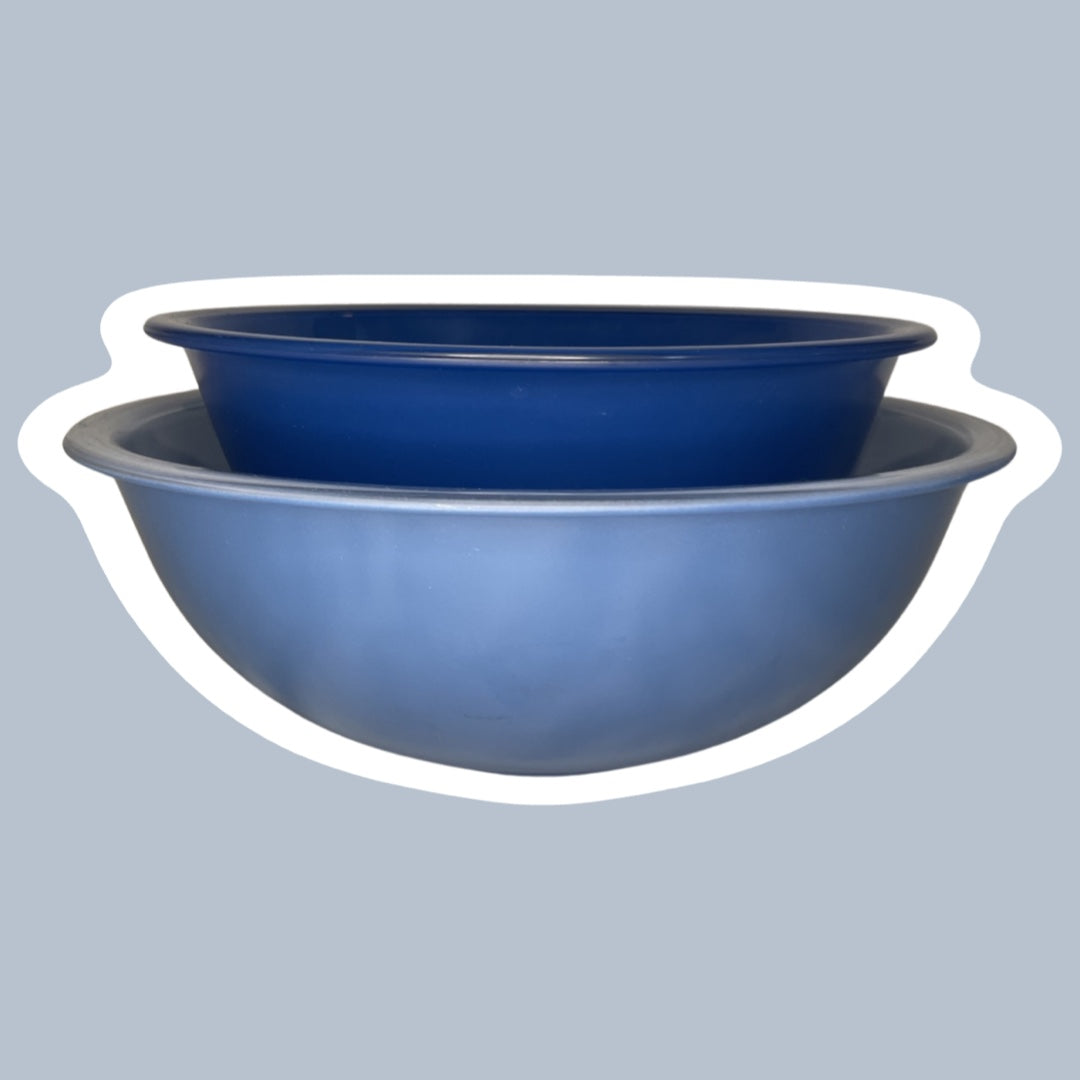 1980s Pyrex Clear Bottom Light/Dark Blue Nesting Mixing Bowls #325/326, Set of 2