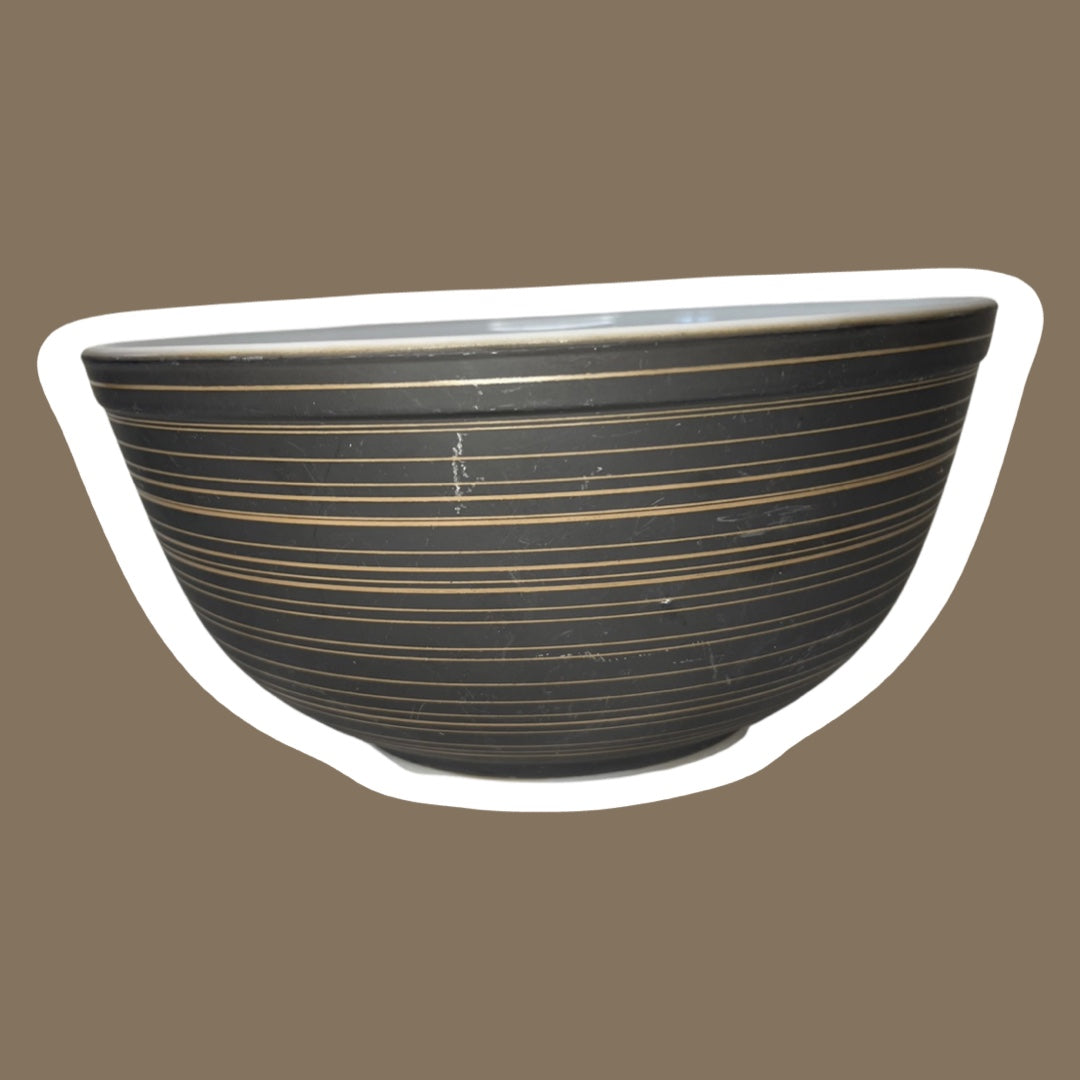 Tazón para mezclar de vidrio lechoso mate con rayas negras y marrones de Pyrex, diseño 'Terra', década de 1960, n.° 403