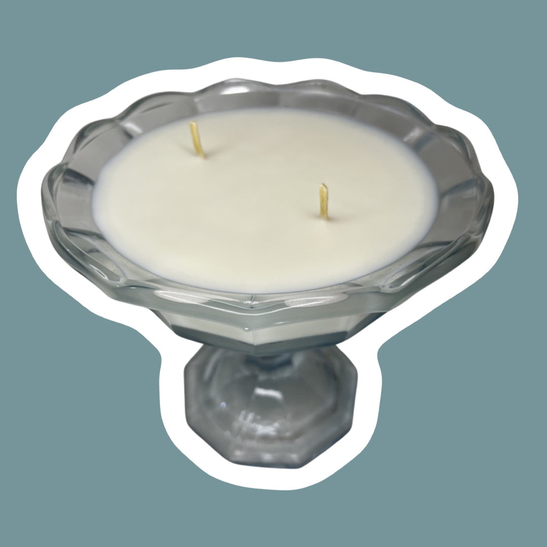 Pedestal de vidrio azul claro Virginia de Fostoria para dulces o compotas, vela de cera de soja