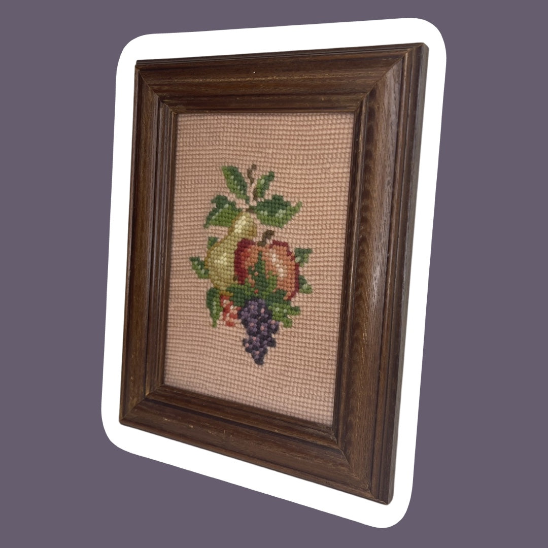 Eclectic Fruits Cross Stitch/Needle-Point Wooden Framed Wall Art