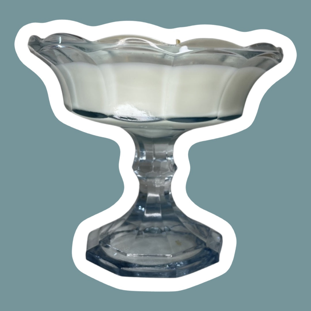 Pedestal de vidrio azul claro Virginia de Fostoria para dulces o compotas, vela de cera de soja