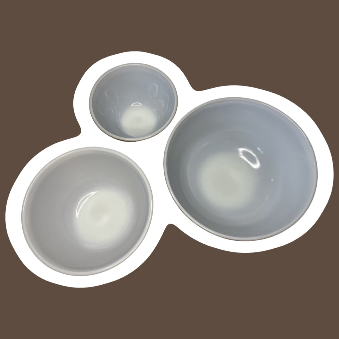 Set of Three Pyrex 'Woodland' Pattern Milk Glass Mixing Nesting Bowls, #401, 402 & 403