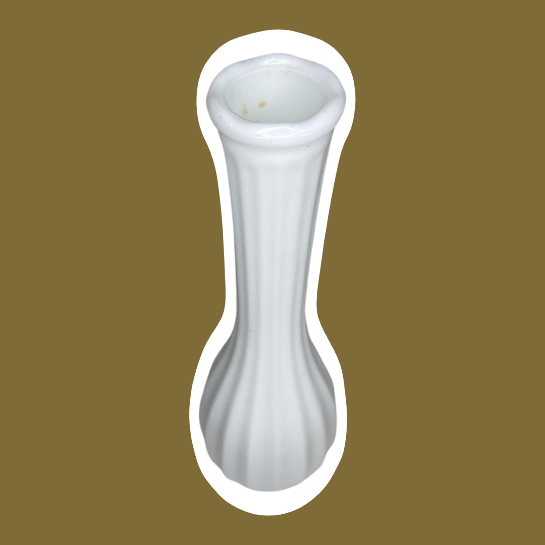 Milk Glass Ornate Flower Bud Vase by ‘CLG Co.’