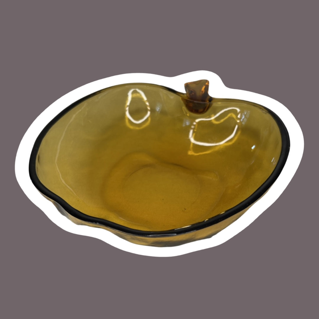 Apple Shaped, Amber Glass 'Hazel Atlas Dish, Trinket Tray/Candy Dish