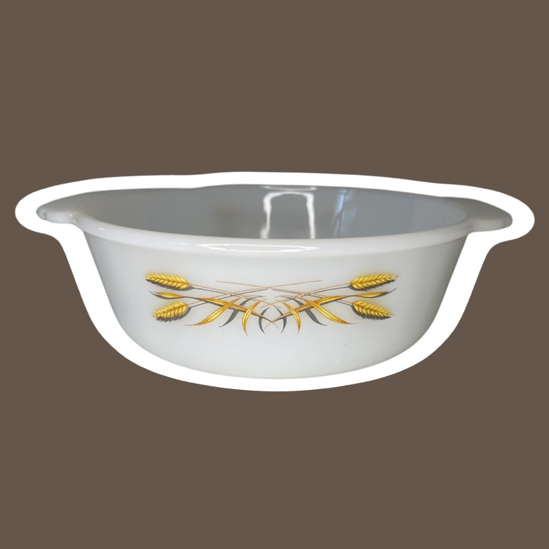 Cacerola de vidrio con diseño de trigo, 'Fire King' de Anchor Hocking, 1,5 cuartos de galón, n.º 447