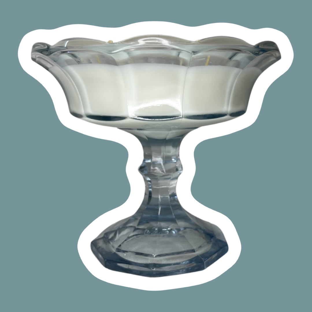 Pedestal de vidrio azul claro Virginia de Fostoria para dulces o compotas, vela de cera de soja