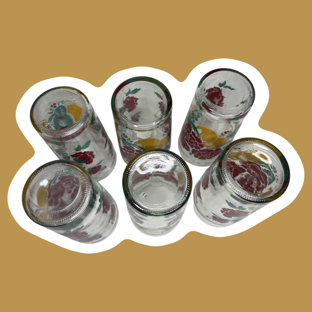 Vasos de vidrio Anchor Hocking con diseño de melocotón, pera y flores, juego de 6