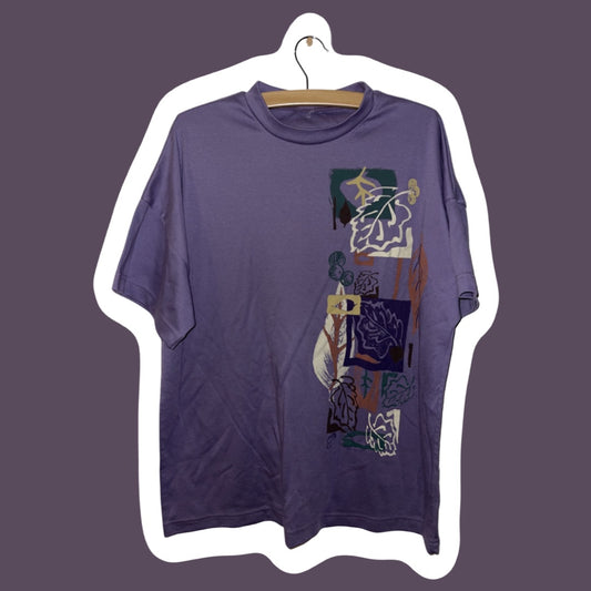Abstract Purple 90s Colorful Leaves T-Shirt
