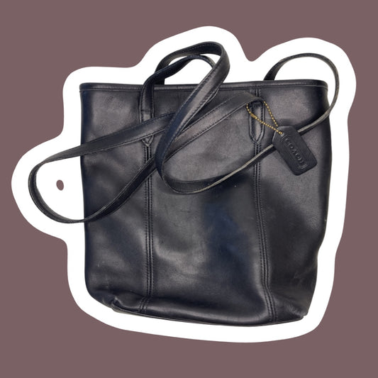 Bolso de mano o bandolera Coach de piel auténtica, color negro, década de 1980 y 1990, estilo n.º 9077
