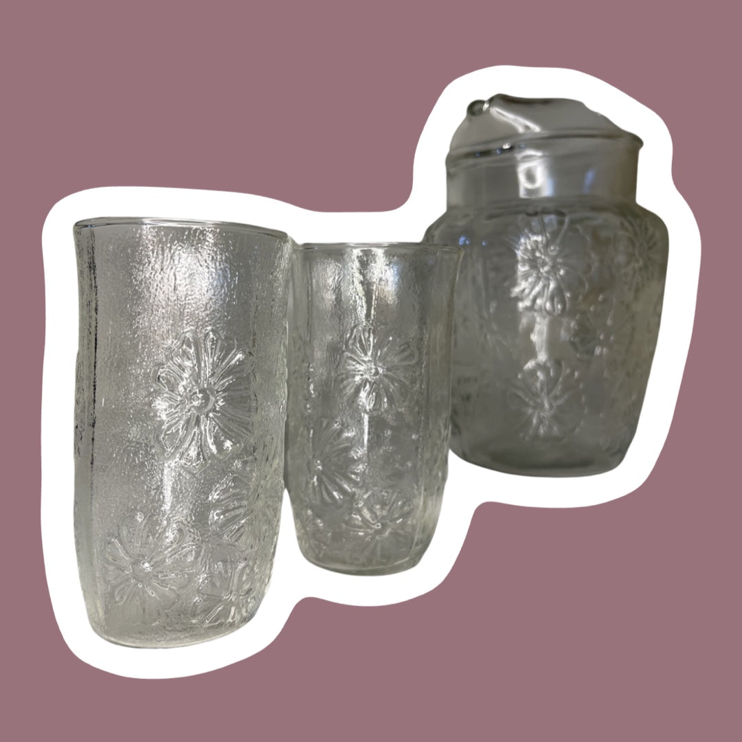 Juego de jarra y seis vasos de cristal transparente con diseño floral 'Spring Song' de Anchor Hocking