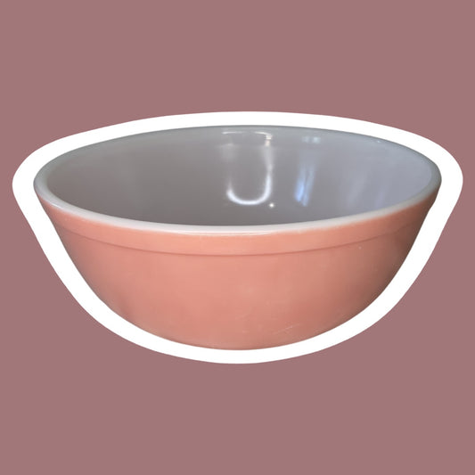 Tazón para mezclar de vidrio con leche Pyrex n.° 404, color rosa pastel/flamenco, años 50, 4 cuartos de galón.
