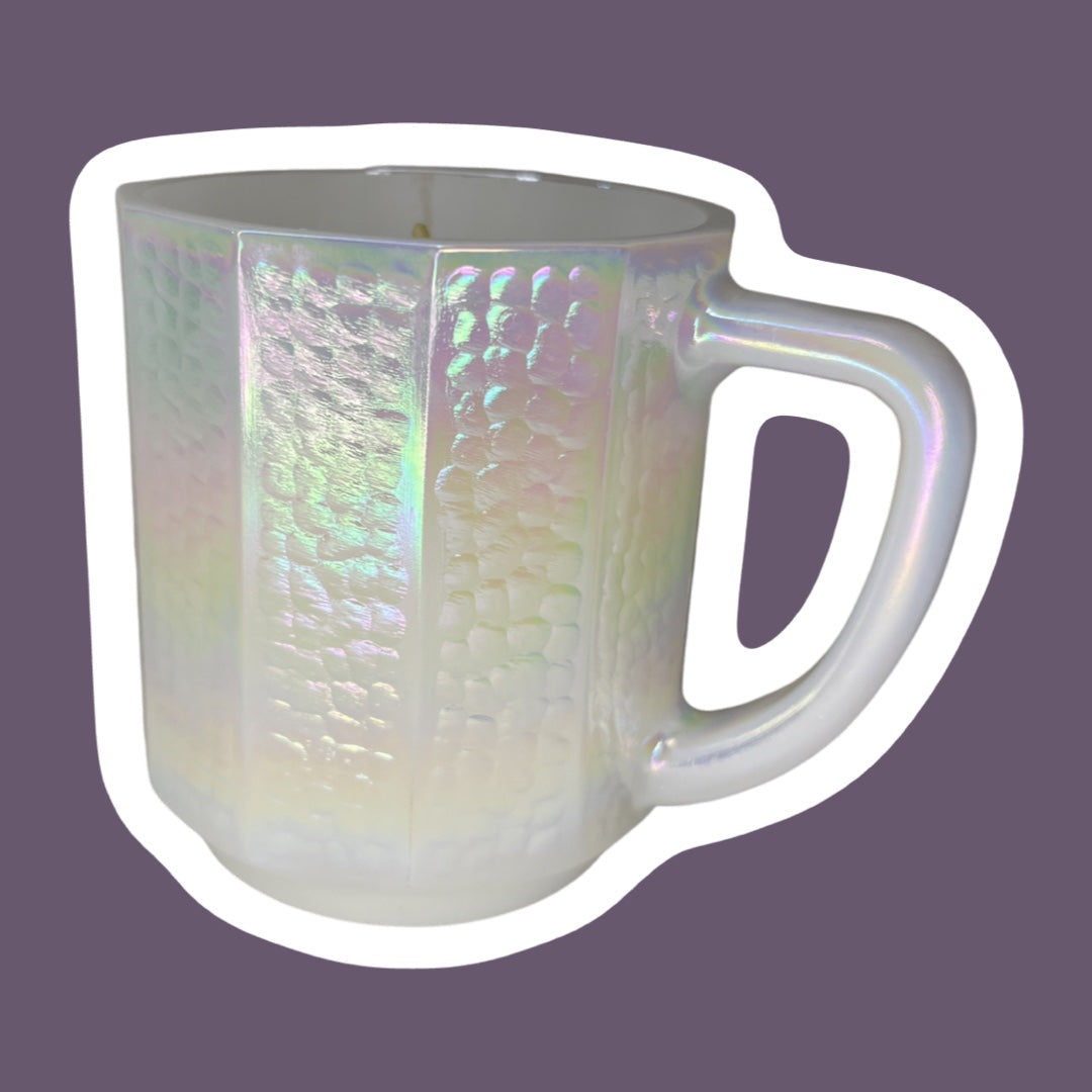 Vela en taza de cera de soja de vidrio con textura "Moonglow" opalescente/iridiscente de Federal Glass