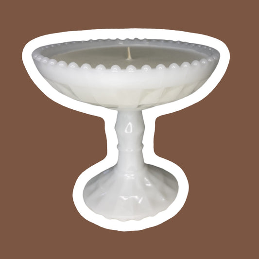 1950s 'Jeanette Glass Co.' Ornate Windsor Milk Glass Pedestal Candy/Trinket/Compote Dish Soy Wax Candle