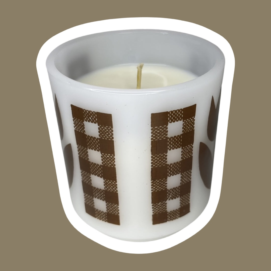 Vela en taza de cera de soja con forma de tulipán marrón de vidrio con leche de Glasbake