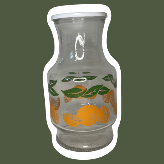 Jarra para jugo con tapa y diseño de frutas anaranjadas de los años 70, de Anchor Hocking