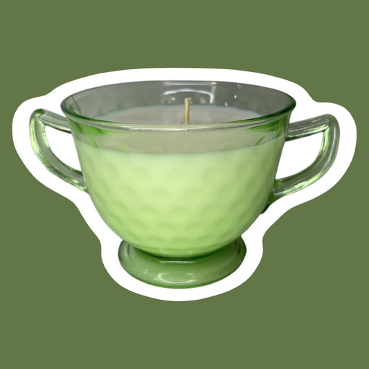 Federal Green Uranium Glass Sugar Dish Soy Wax Candle