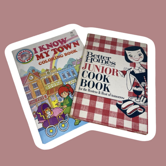 Vintage Children’s Book Bundle, Coloring and Cookbook, Set of 2 Books