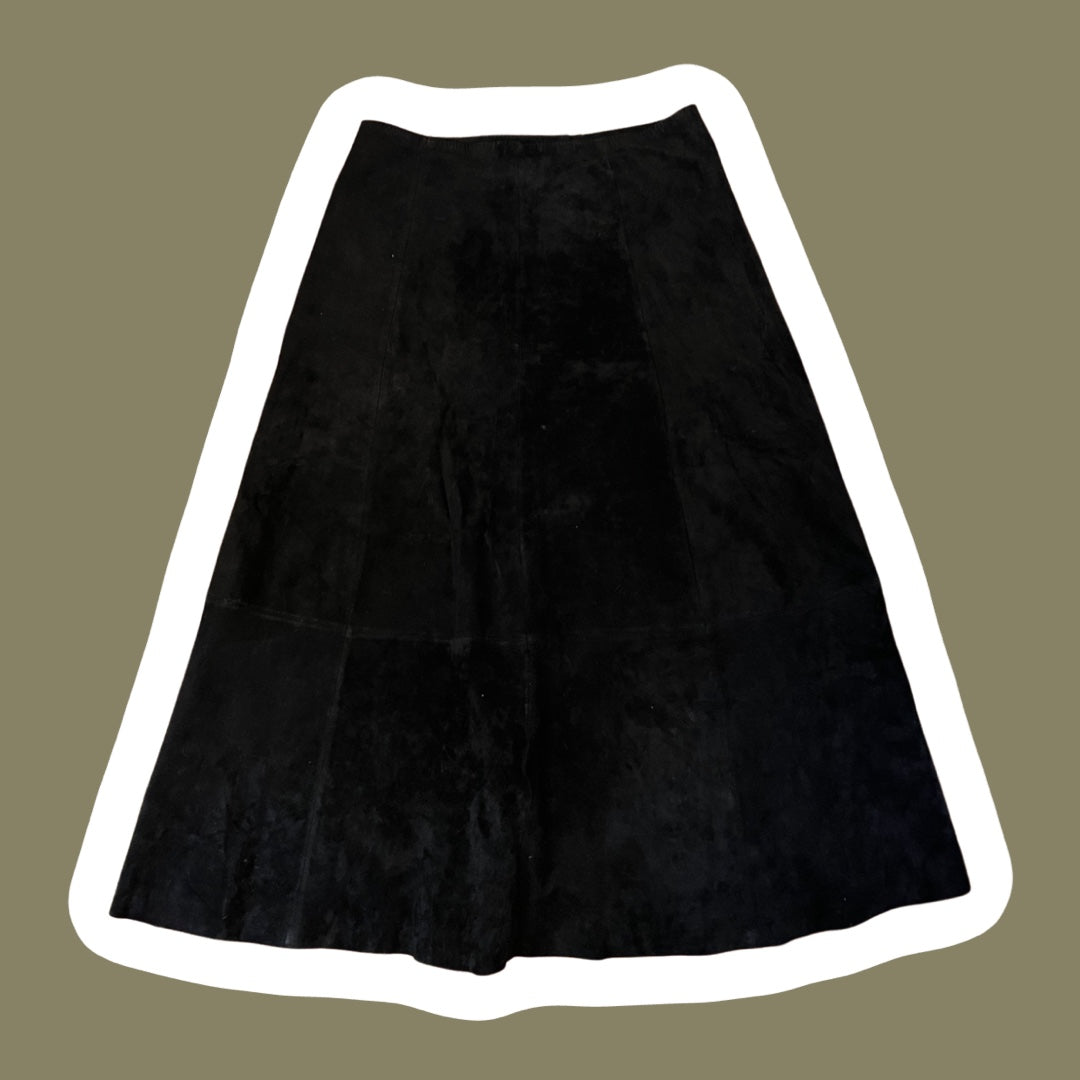 Falda de ante negro de cuero genuino 'Cayenne', talla 14 para mujer