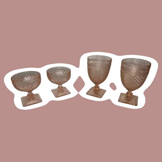 Hocking Glass Co. 1930s ‘Miss America’ Pattern Peach/Pink Depression Glasses, Set of 4