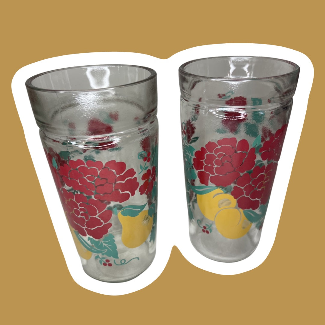 Vasos de vidrio Anchor Hocking con diseño de melocotón, pera y flores, juego de 6