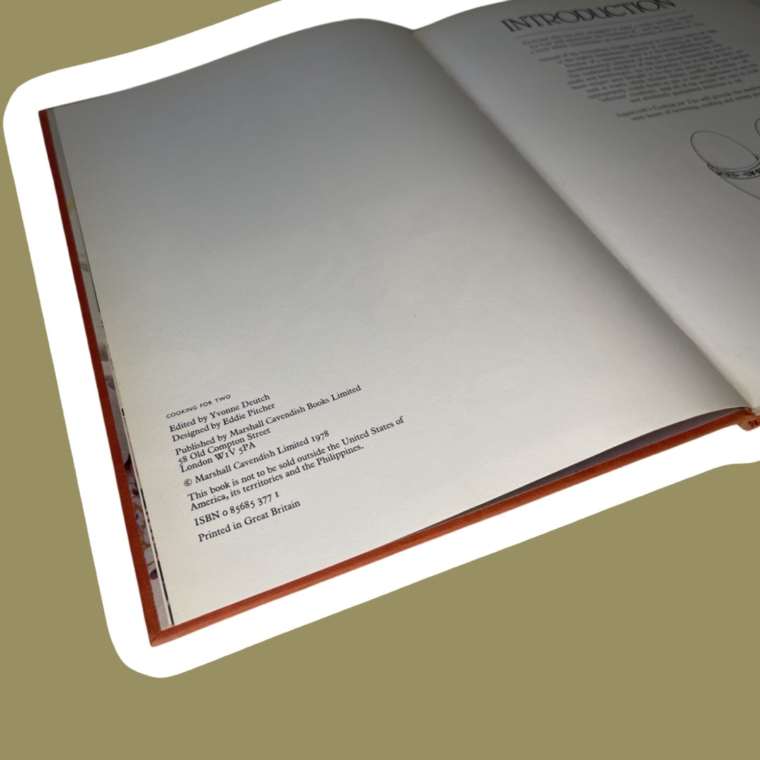 1978 'Cooking for Two' Hard Cover Cookbook