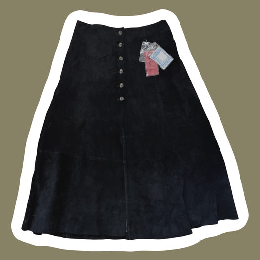 Genuine Leather Black Suede ‘Cayenne’ Skirt, Size 14 Women’s