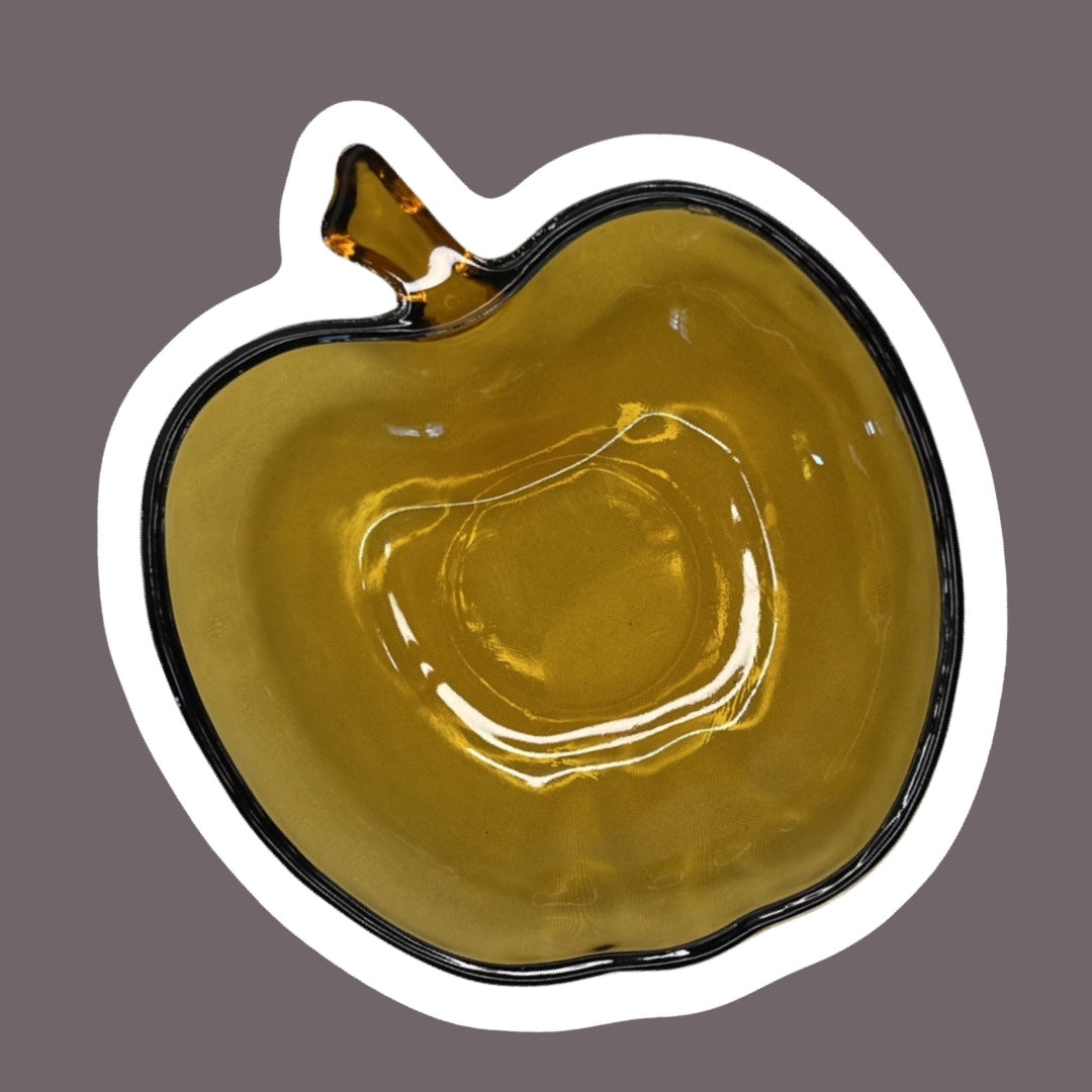 Apple Shaped, Amber Glass 'Hazel Atlas Dish, Trinket Tray/Candy Dish