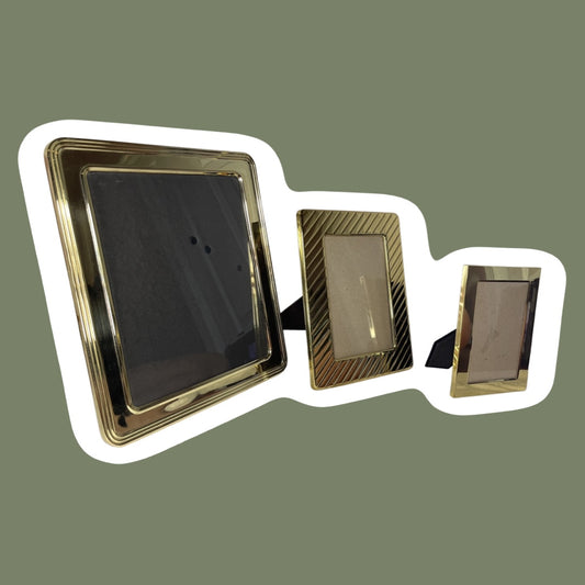 Polished Brass Gold Square Rounded Photo / Picture Frames, Set Of 3, Small/Medium/Large