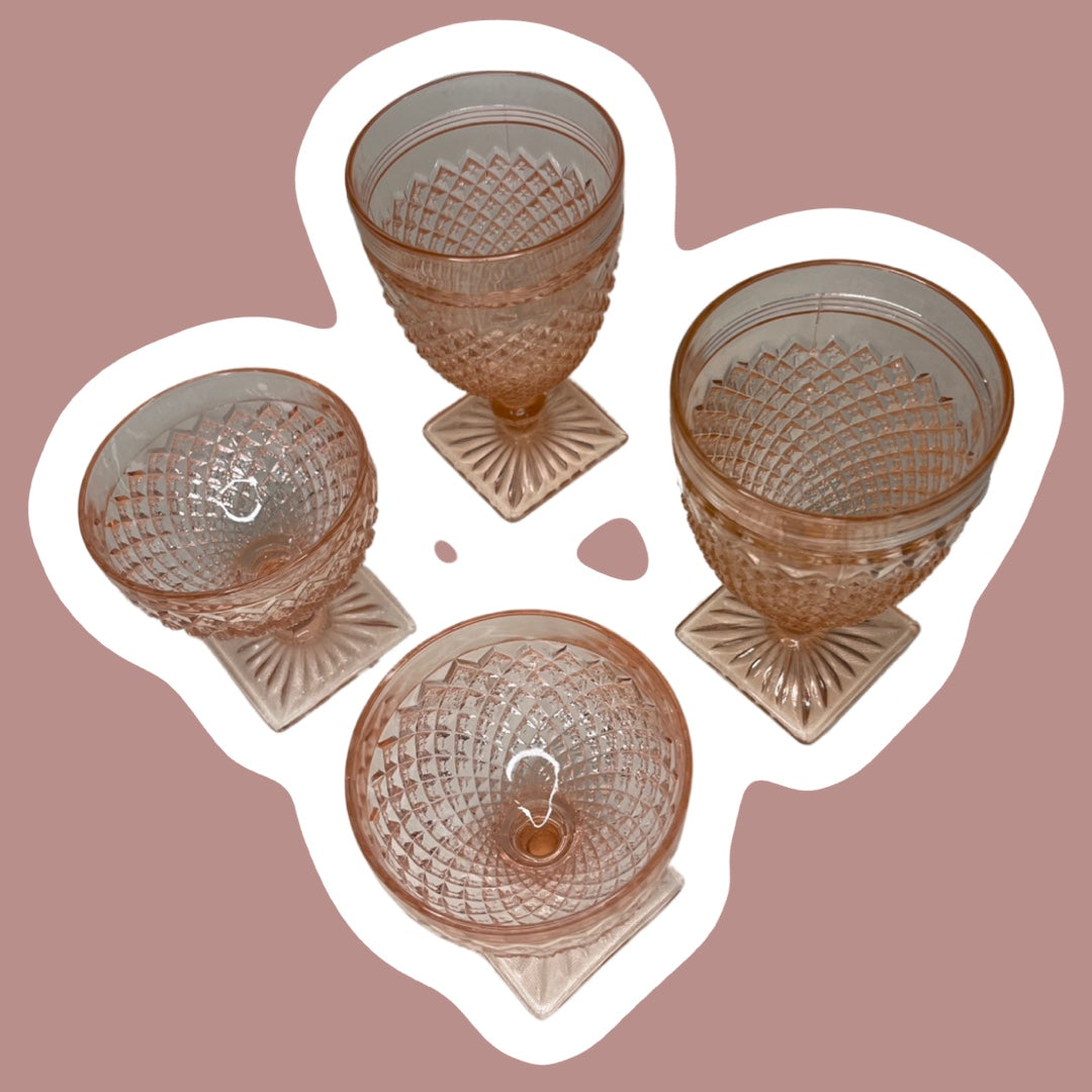 Juego de 4 vasos de vidrio con diseño "Miss América" de la década de 1930 de Hocking Glass Co.