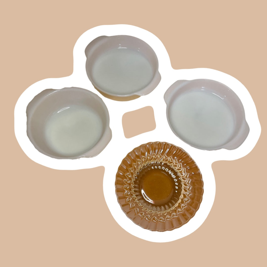 Juego de 4 cuencos y fuentes para horno o cazuela de vidrio con brillo de melocotón "Fire King"