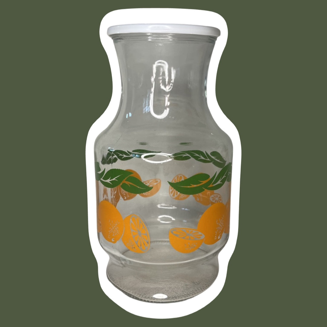 Jarra para jugo con tapa y diseño de frutas anaranjadas de los años 70, de Anchor Hocking