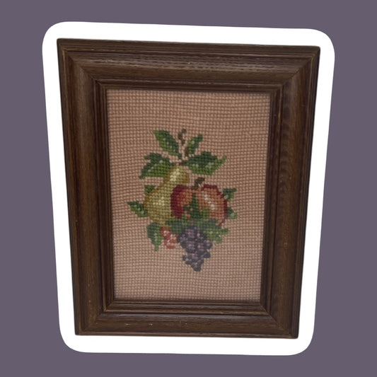 Eclectic Fruits Cross Stitch/Needle-Point Wooden Framed Wall Art