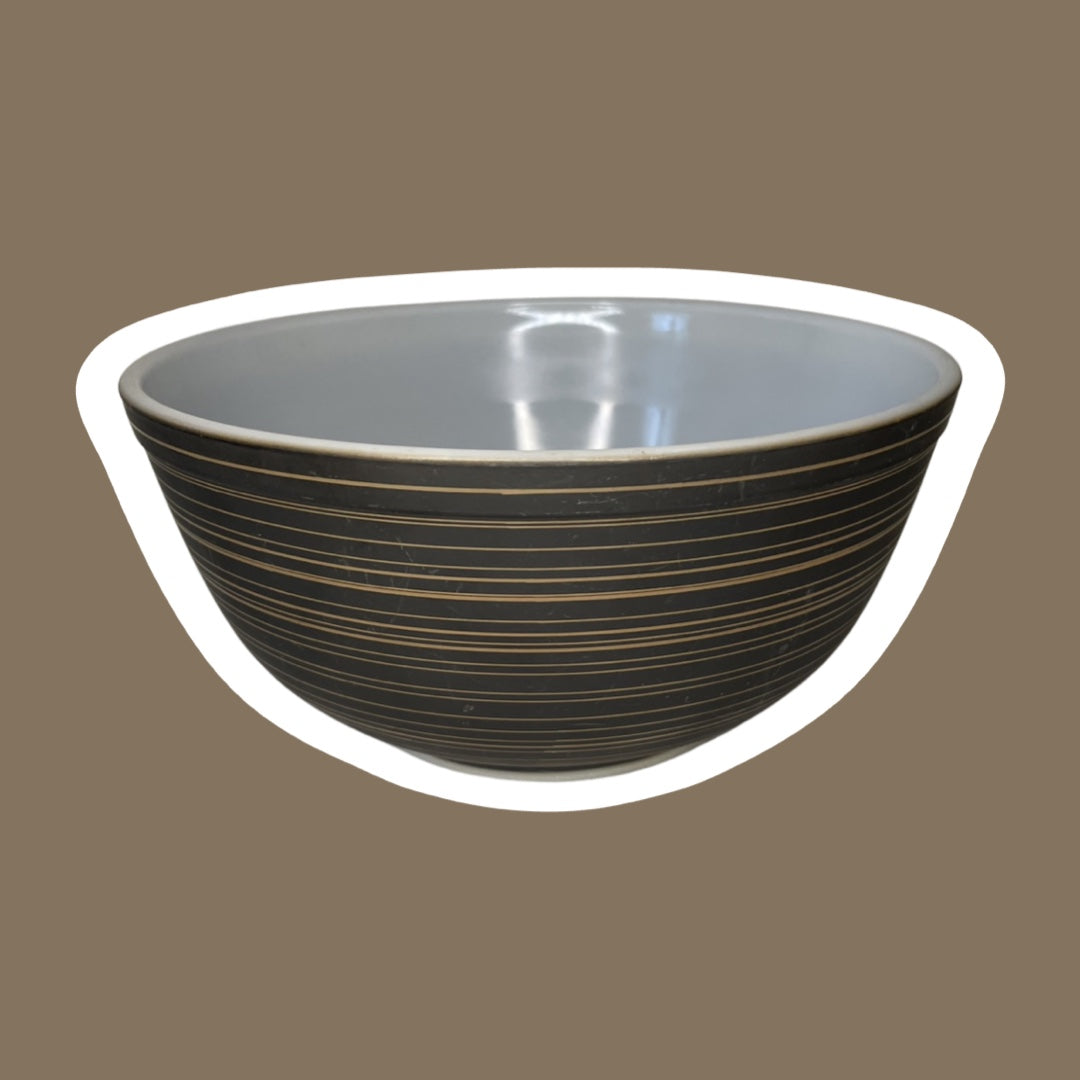 Tazón para mezclar de vidrio lechoso mate con rayas negras y marrones de Pyrex, diseño 'Terra', década de 1960, n.° 403
