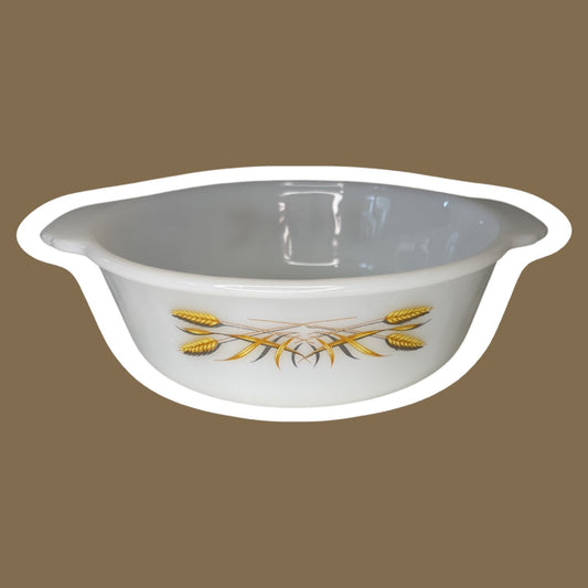 'Fire King' by Anchor Hocking Milk Glass, 'Wheat' Pattern Casserole Dish, 1.5 Qt., #447