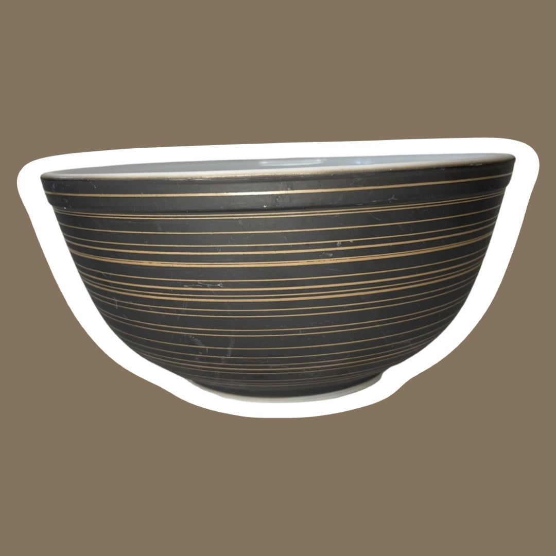 Tazón para mezclar de vidrio lechoso mate con rayas negras y marrones de Pyrex, diseño 'Terra', década de 1960, n.° 403