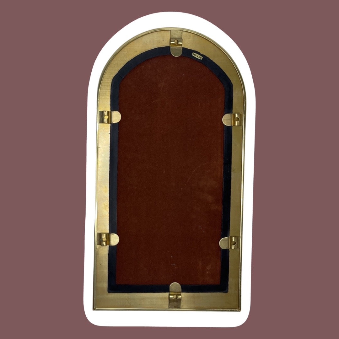 Espejo de pared o de mesa arqueado, estilo Hollywood Regency, de latón pulido