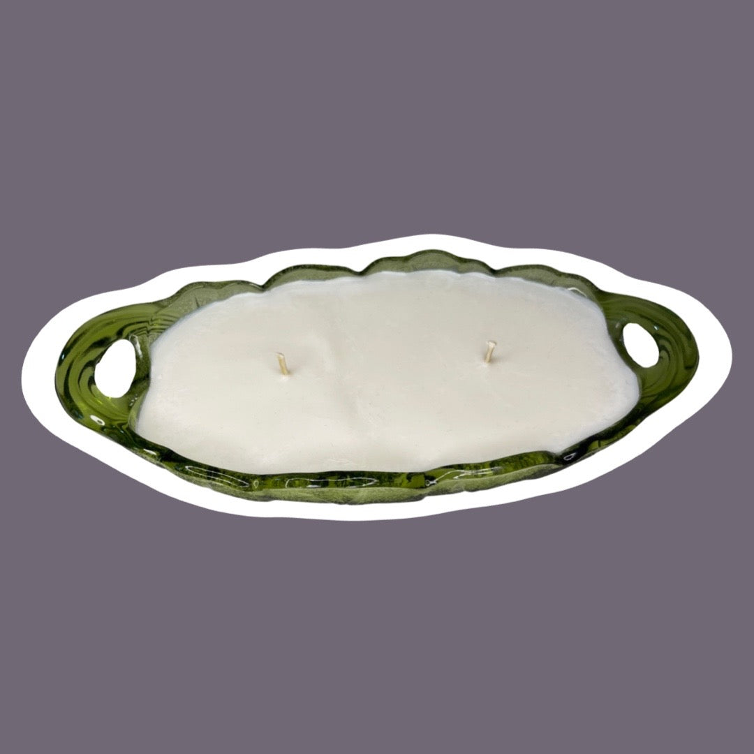 Bandeja para dulces o adornos de vidrio Indiana verde esmeralda Vela de cera de soja ligeramente perfumada