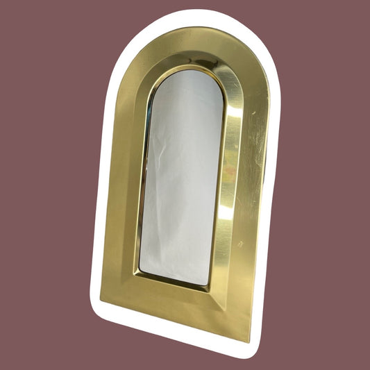 Espejo de pared o de mesa arqueado, estilo Hollywood Regency, de latón pulido