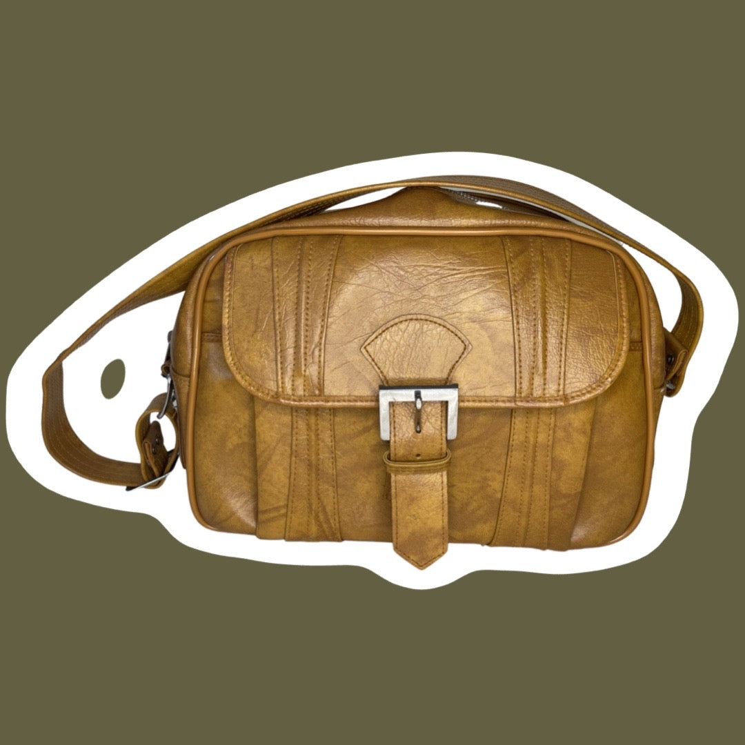Bolso de viaje de piel sintética/vegana marrón 'American Luggage' de los años 70