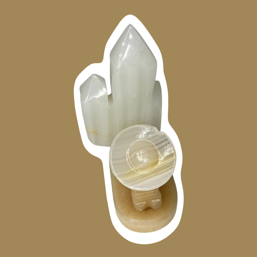 Southwestern Solid Onyx Stone Sitting Man/Cowboy Cactus Bookend