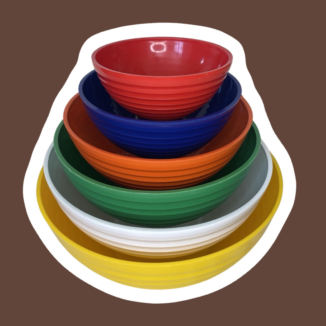 Juego de seis cuencos para mezclar de plástico de colores del arco iris 'INGRID Chicago', rojo, azul, naranja, verde, blanco y amarillo