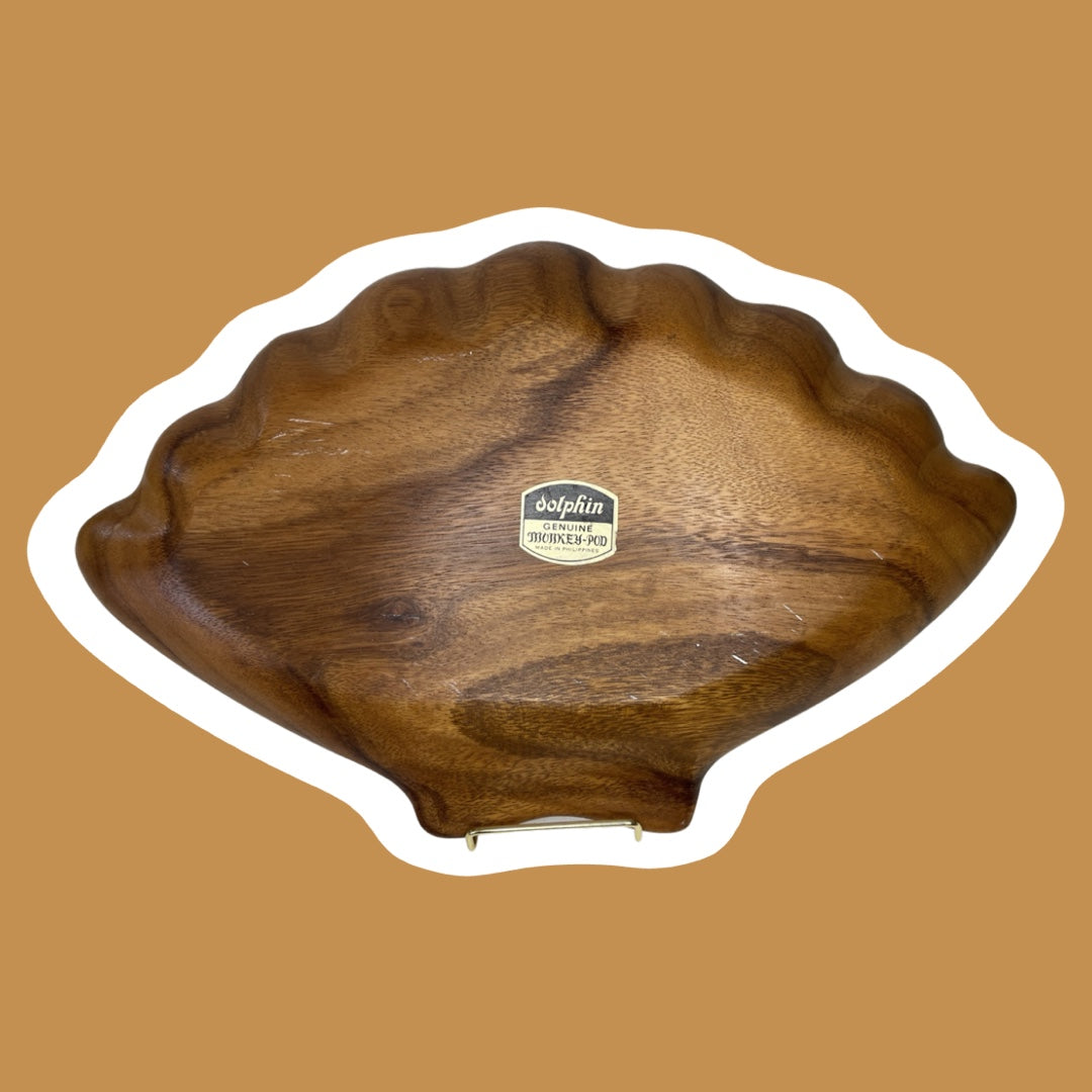 Seashell Shaped ‘Dolphin’ Monkey Pod Wood Tray/Trinket Dish, Made in Philippines