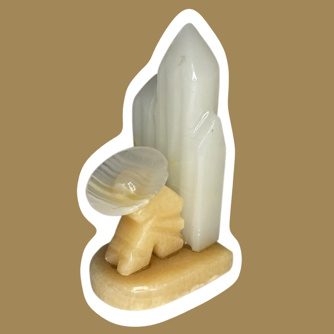 Southwestern Solid Onyx Stone Sitting Man/Cowboy Cactus Bookend